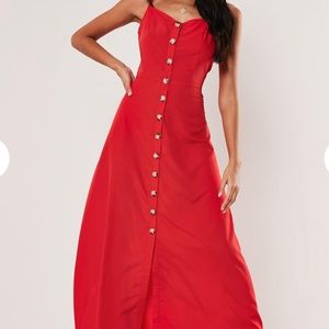Missguided red cami horn button maxi dress